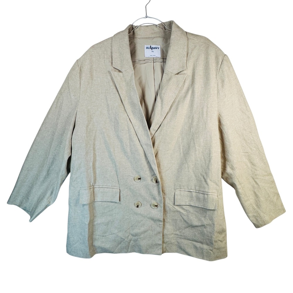 Old‎ Navy XXL Blazer Butter Yellow Linen Blend Double Breasted Coastal Grandma